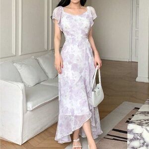 Amazon Lavender Floral High-Low Maxi Dress for Women